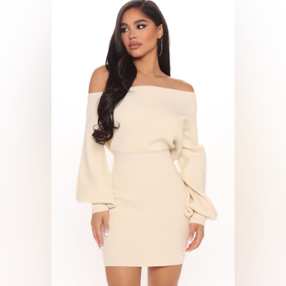 NWT Fashion Nova Elated Off the Shoulder Mini Sweater Dress XS